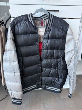 Moncler Black & Silver Quilted Bomber Jacket